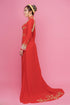 Red modern cut out ao dai with gold lace