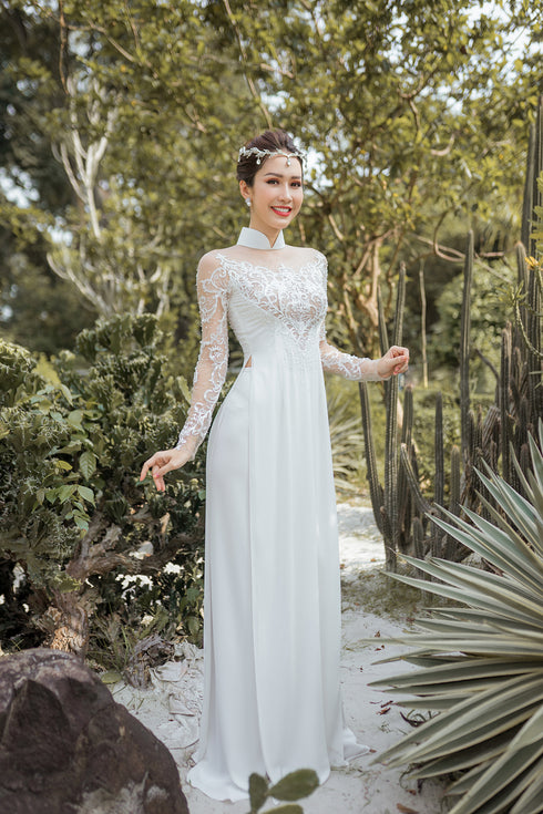 Stunning cut out modern ao dai with laces