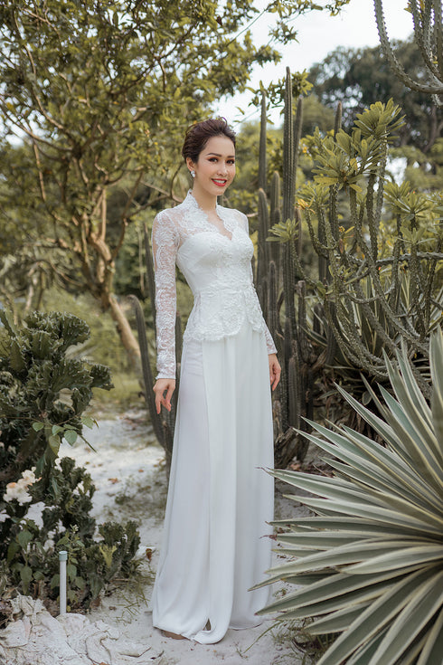 White peplum modern bridal ao dai