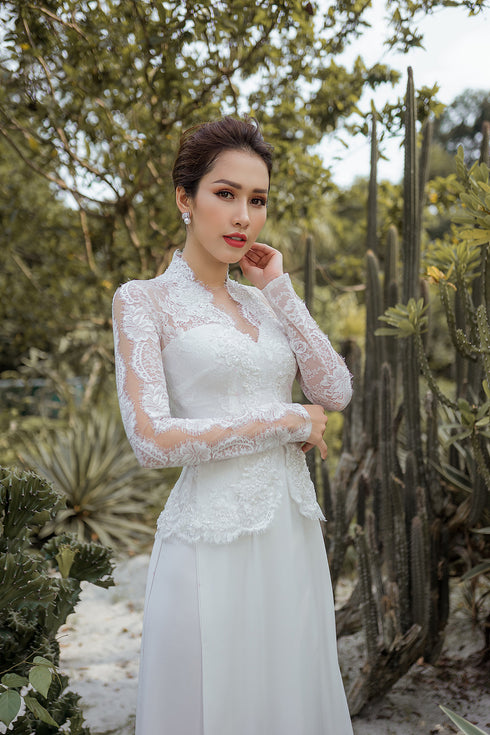 White peplum modern bridal ao dai