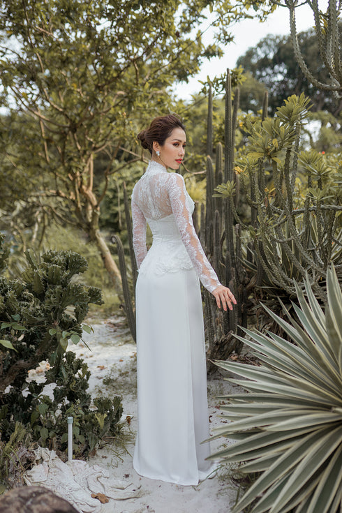 White peplum modern bridal ao dai