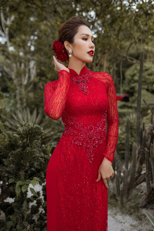 Luxurious sequin ao dai with beading
