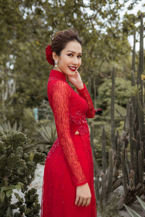 Luxurious sequin ao dai with beading