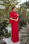 Red slit sleeves ao dai with beading