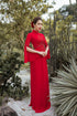 Red slit sleeves ao dai with beading