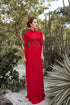 Red slit sleeves ao dai with beading