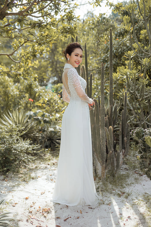 Glamorous modern ao dai with beading