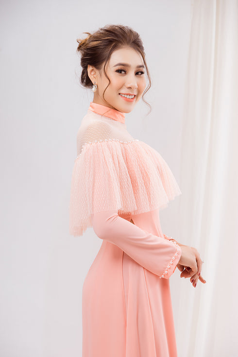 Modern orange long sleeves ao dai