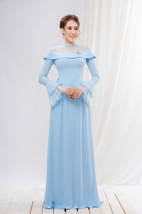 Blue long sleeves ao dai for party