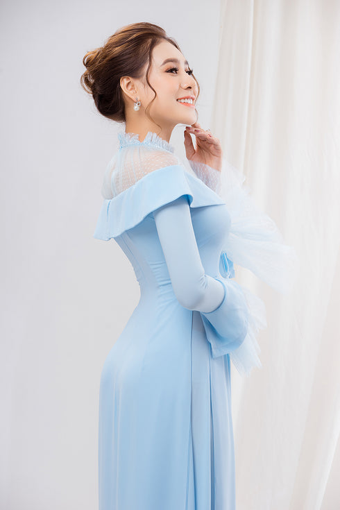 Blue long sleeves ao dai for party