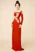 Red square neckline with gold beaded
