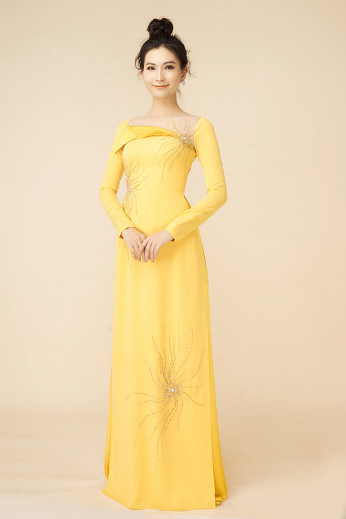 Round neck modern beaded ao dai