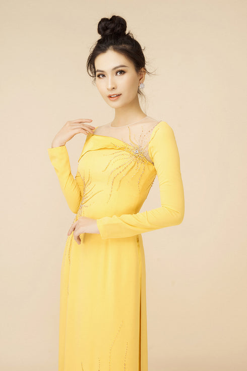 Round neck modern beaded ao dai