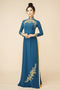 Elegant blue ao dai with gold beading
