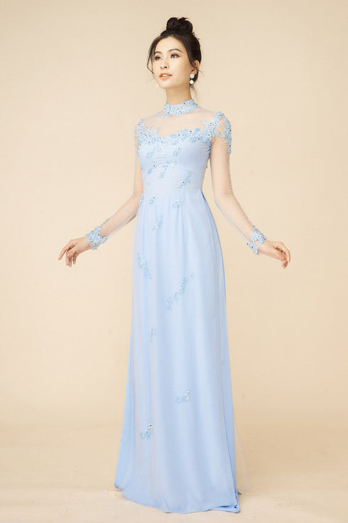 Simple light blue with lace party ao dai