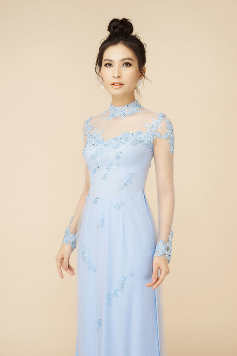 Simple light blue with lace party ao dai