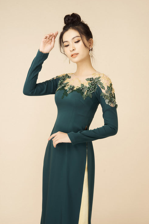Beautiful cut out sleeves embroidered ao dai