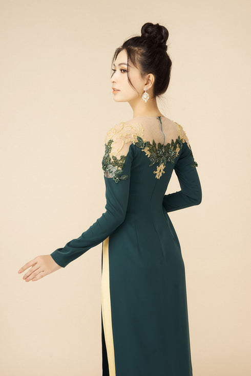 Beautiful cut out sleeves embroidered ao dai