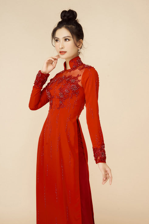 Red modern beaded ao dai