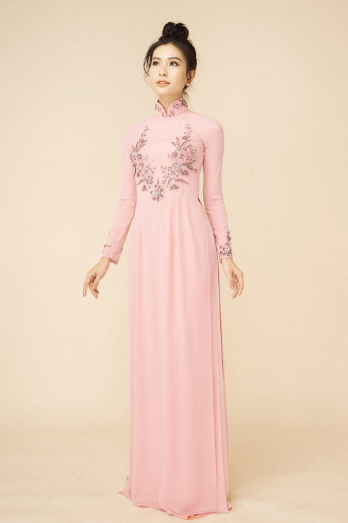 Traditional ao dai with floral beaded
