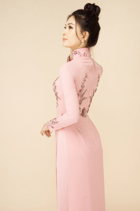 Traditional ao dai with floral beaded