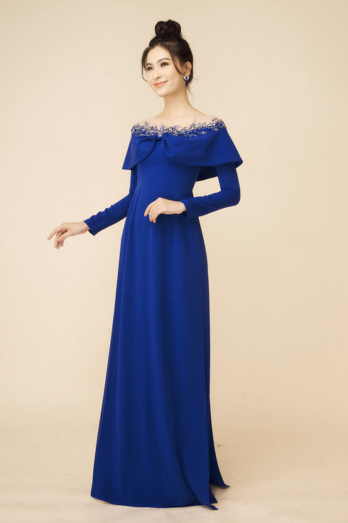 Modern neckline beaded ao dai for party
