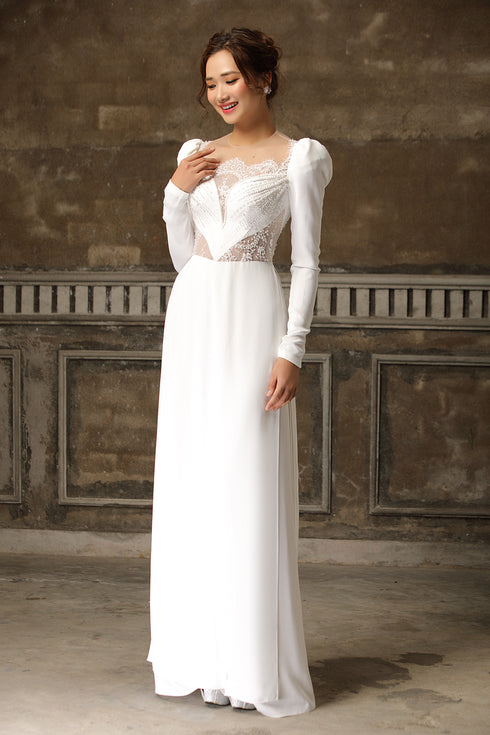 Modern cut out ao dai with laces