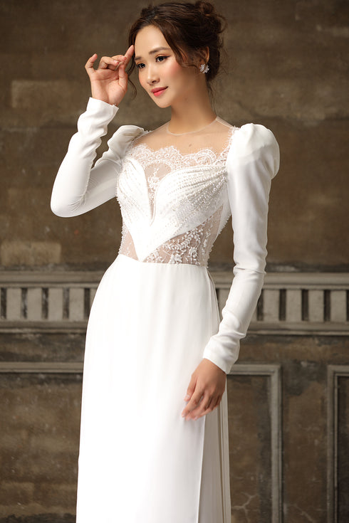 Modern cut out ao dai with laces