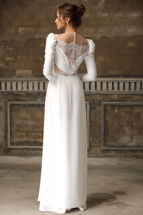 Modern cut out ao dai with laces - Sale