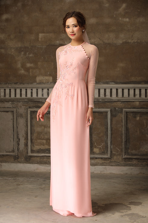 Graceful pastel ao dai with beading