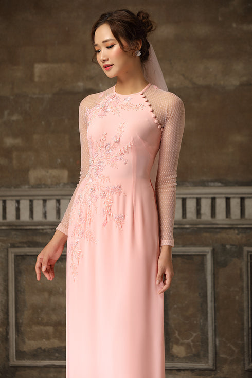 Graceful pastel ao dai with beading