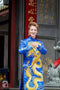 Blue satin ao dai dragon embroidered