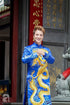 Blue satin ao dai dragon embroidered