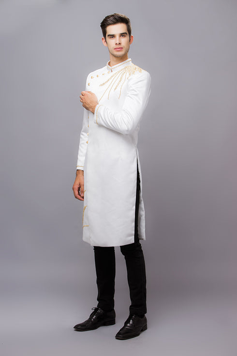 White men ao dai with gold lace