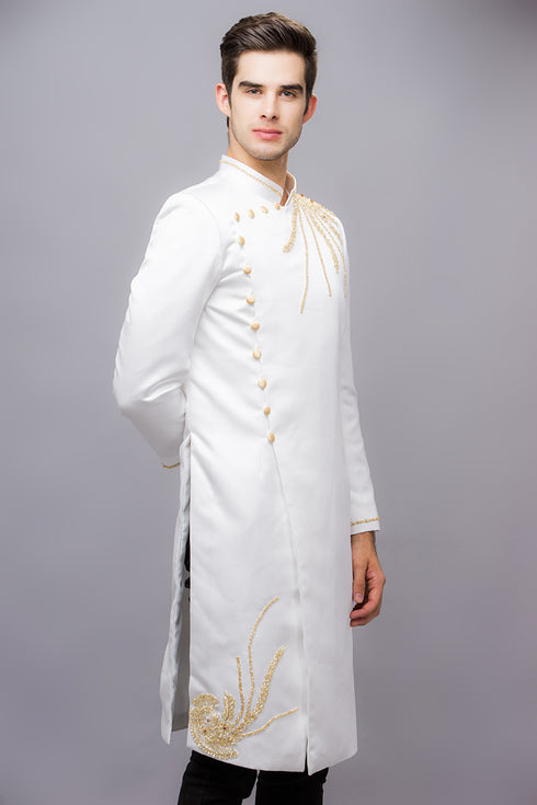 White men ao dai with gold lace