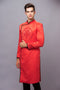 Red modern men ao dai with patterns lace