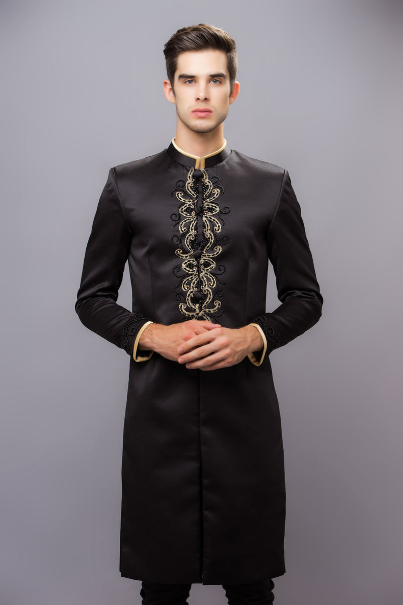 Black front slit modern ao dai with lace