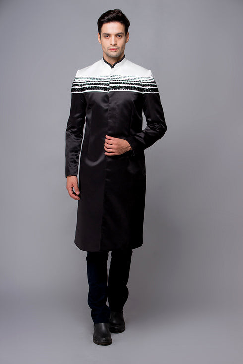 Black and white beaded modern men ao dai