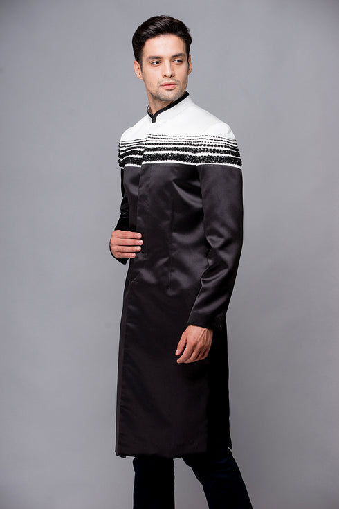 Black and white beaded modern men ao dai