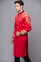 Red modern ao dai with gold embroidery embellished