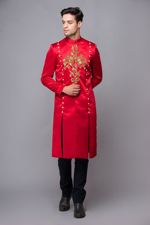 Impressive red ao dai with slit front