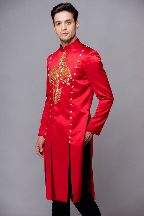 Impressive red ao dai with slit front