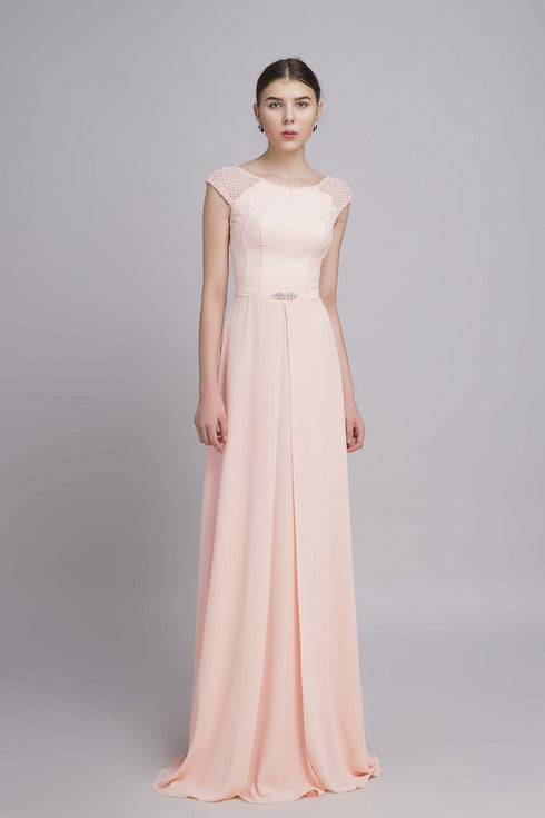 Cap sleeves with slit skirt dress