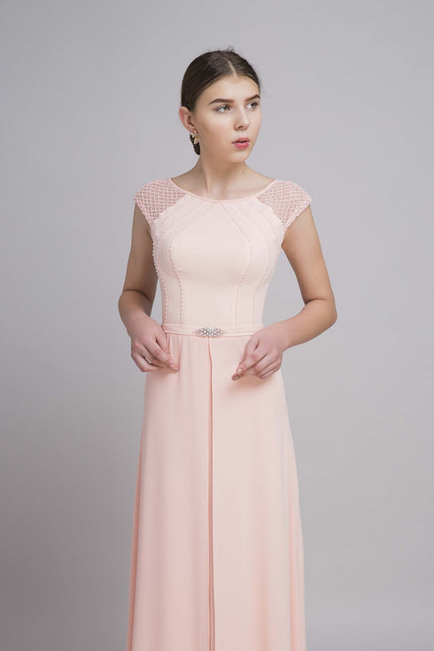 Cap sleeves with slit skirt dress