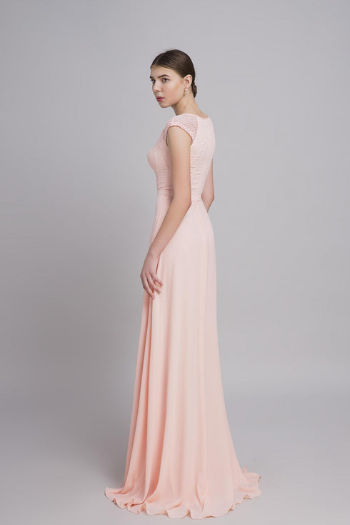 Cap sleeves with slit skirt dress