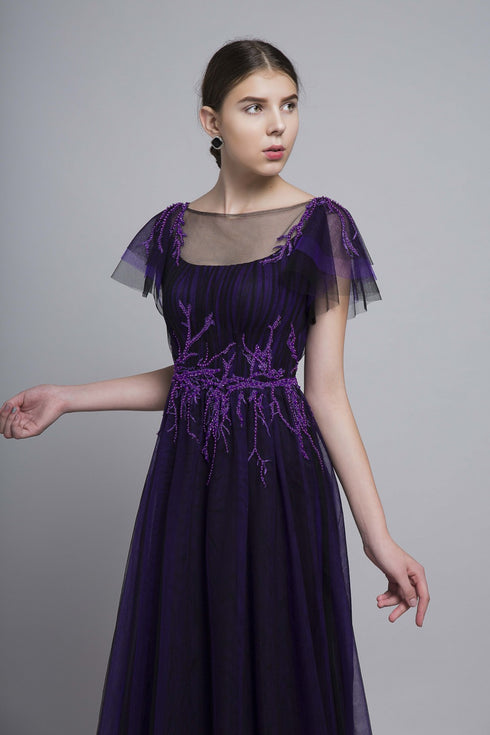 Scoop neck tulle evening dress