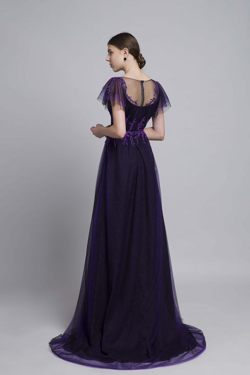 Scoop neck tulle evening dress