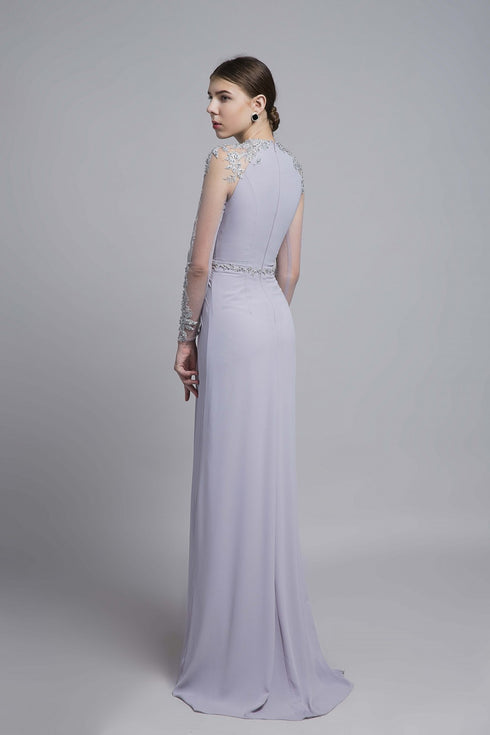 Round neck long sleeves beaded gown