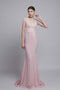 Pink short sleeves beaded mermaid gown