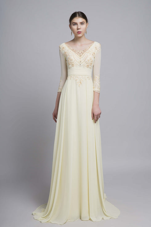A line V neck beaded gown